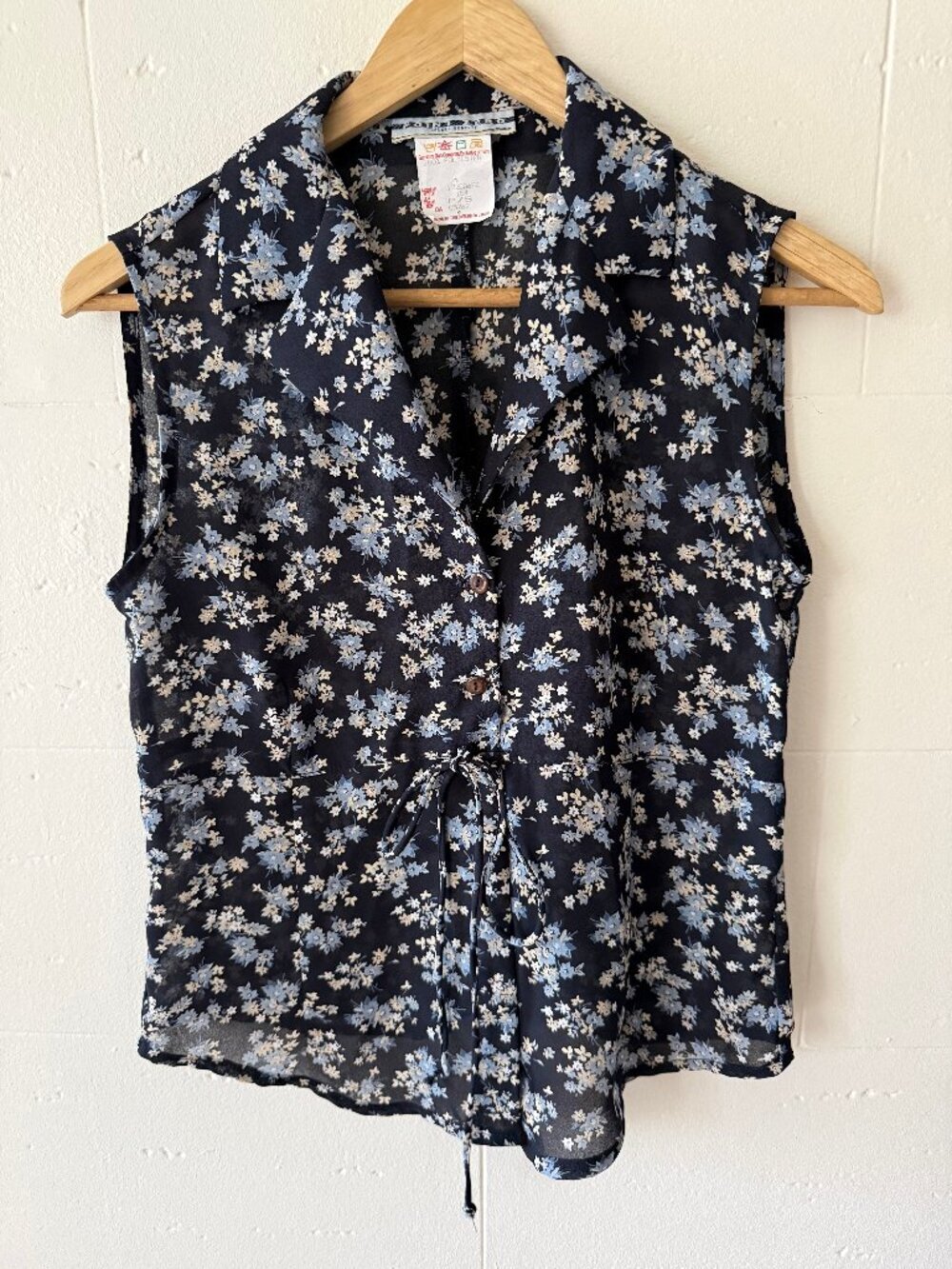90s Point Zero | Floral Semi Sheer Sleeveless Blouse | Y2K Romantic Summer Small